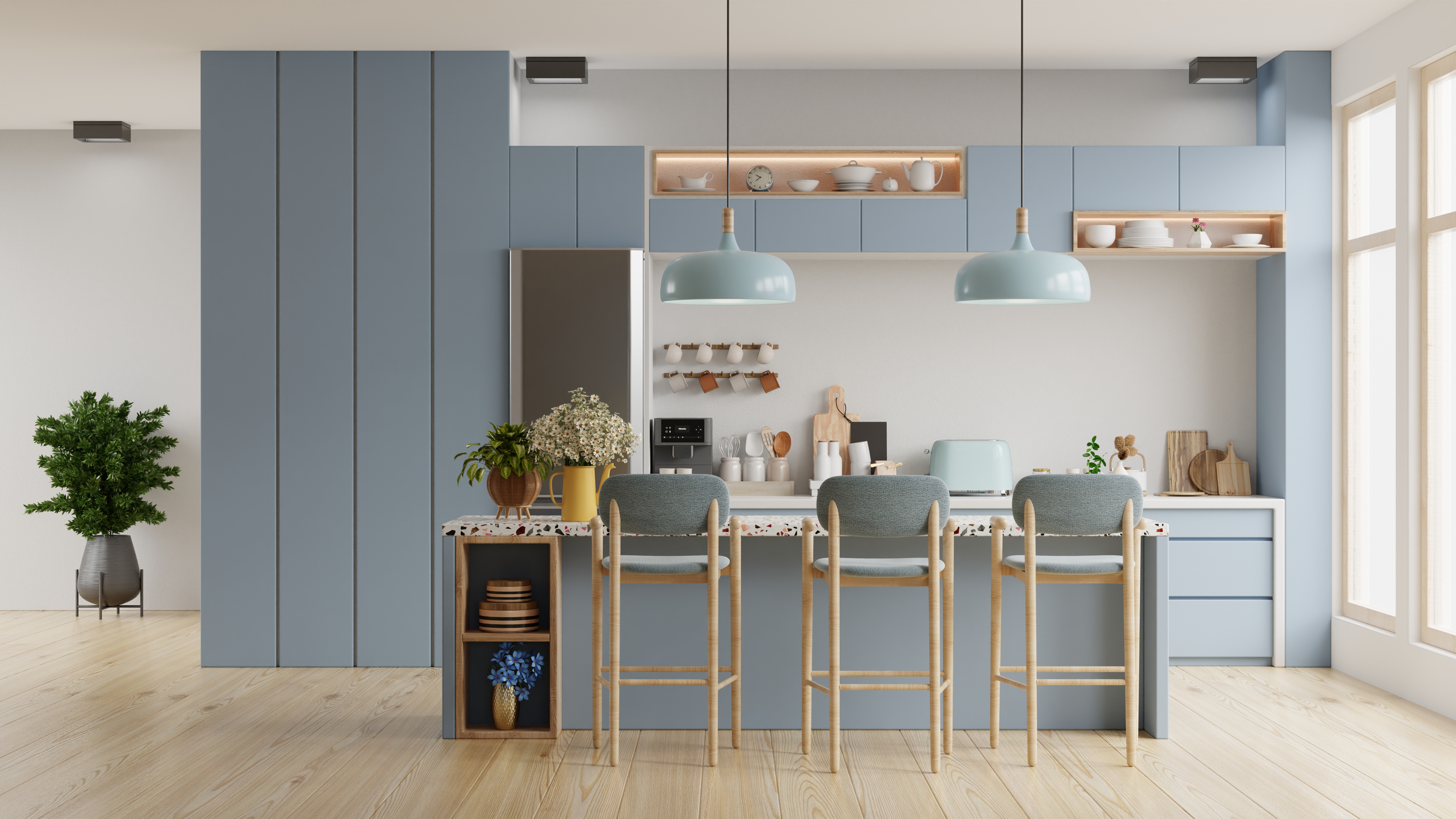 Modern blue kitchen interior with furniture,kitchen interior